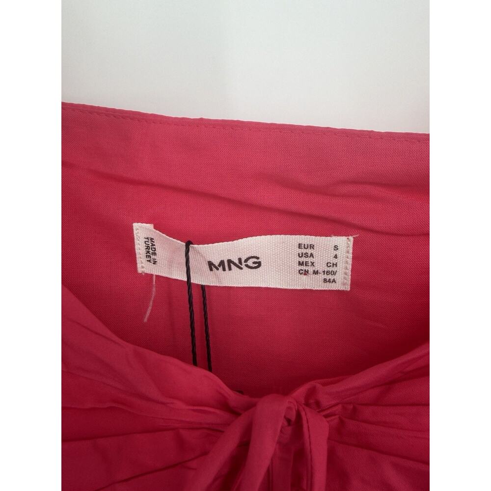 MANGO Hot Pink Ruched Crop Top Small NWT Fitted Y2K Chic Puff Sleeve Barbiecore - Picture 9 of 16